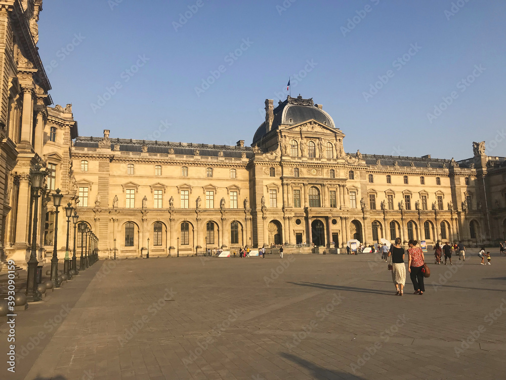 The Louvre Palace Museum near the pyramid in Paris, France