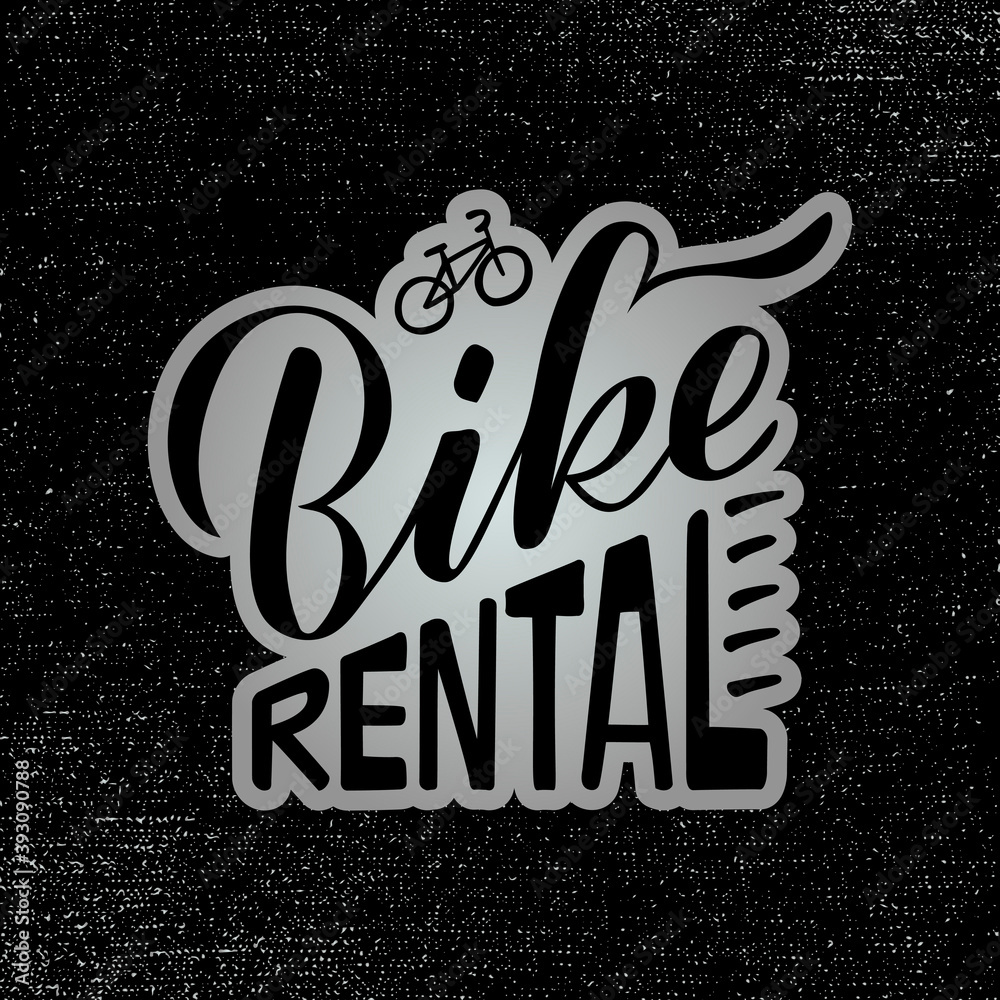 Vector illustration of bike rental brush lettering for banner, leaflet ...