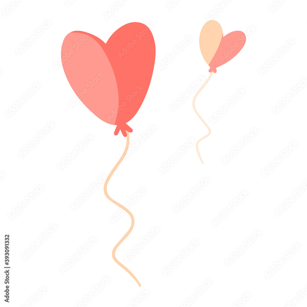 Heart shaped balloon on a white background. Vector illustration isolated object. Pink balloon for Valentine's Day and Women's Day. Love elements for decoration greeting cards, print