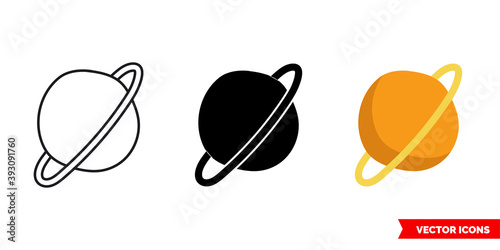 Saturn icon of 3 types color, black and white, outline. Isolated vector sign symbol.