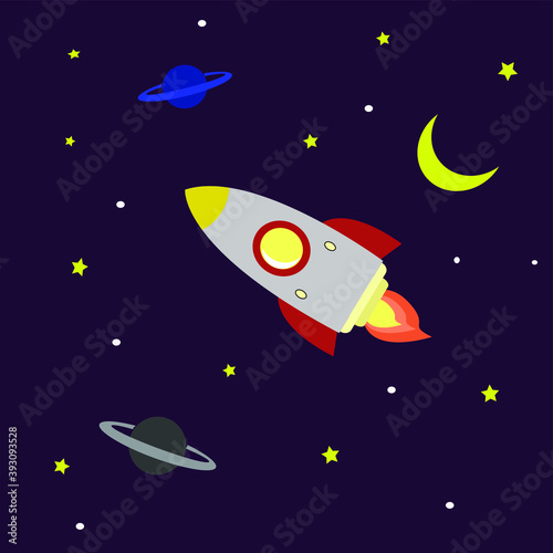 Illustration of Rocket In The Sky. Good For Children Book