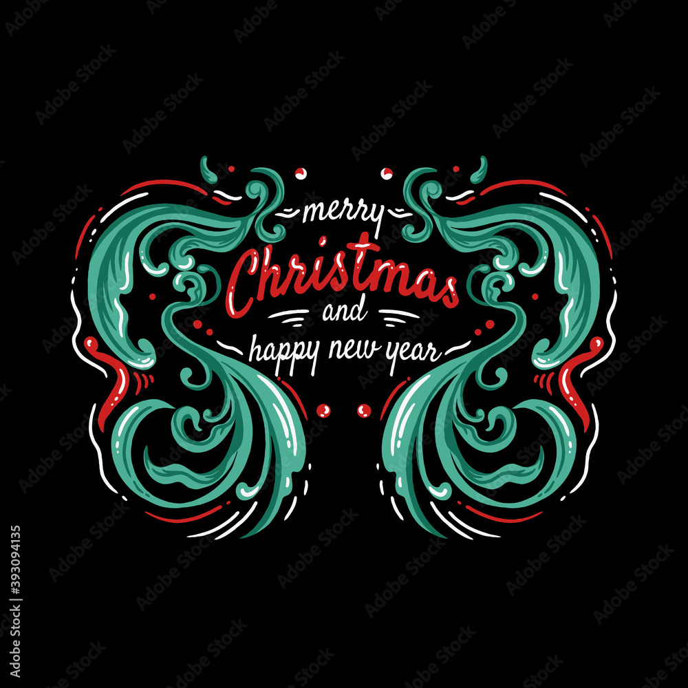 merry christmas and happy new year calligraphy illustration