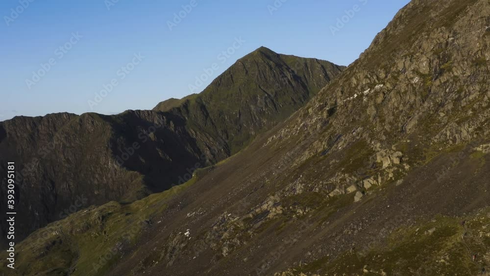 Snowdonia aerial reveal from the slopes of Crib Goch Snowdonia aerial reveal from the slopes of Crib Goch