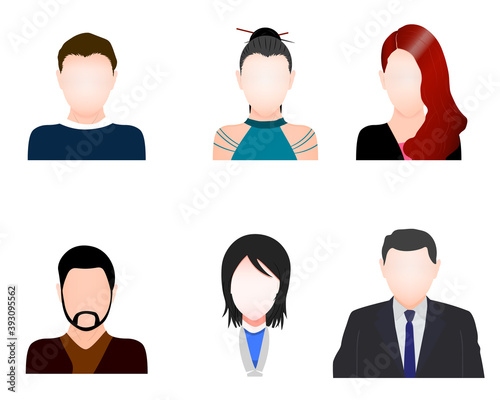 Vector Set of Avatars Faces with Hair. Flat Gray Icons of Male and Female for Web and Mobile. Default Placeholder Avatar Profile on Gray Background. Gray photo. Beautiful Cartoon Portraits. EPS 10