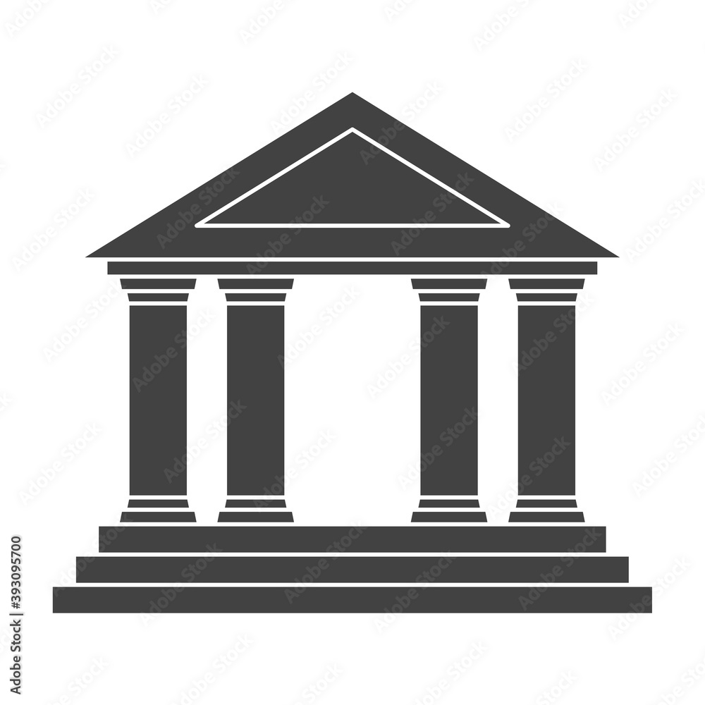 Bank building black flat vector icon. Classic view.