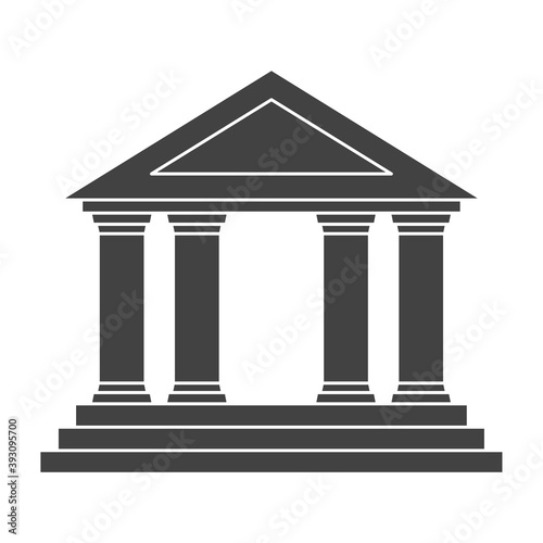 Bank building black flat vector icon. Classic view.