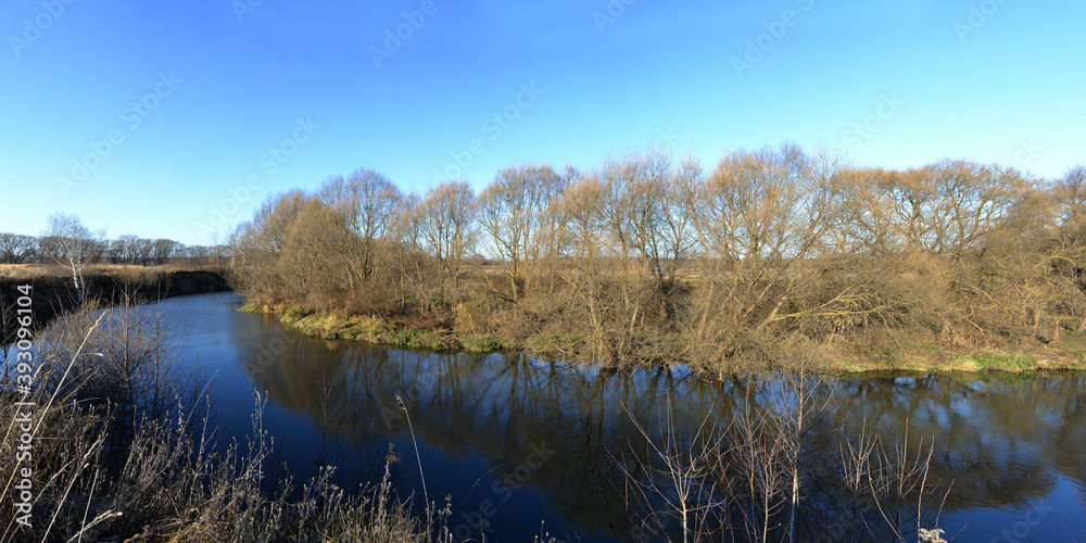 Autumn fishing on the river, beautiful panorama.