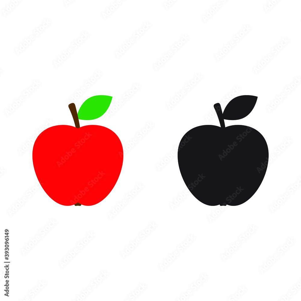 Red apple icon. Apple black icon. Vector illustration isolated on white background. Red apple icon. Apple black icon. Vector illustration isolated on white background.