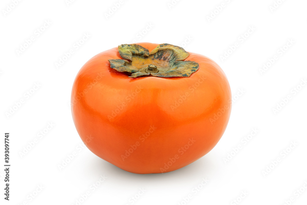 fresh ripe persimmons with leaf isolated on white background. fresh ripe persimmons with leaf isolated on white background.