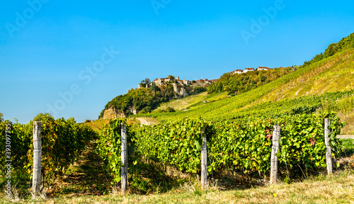 Chateau-Chalon village above its vineyards in Franche-Comte, France