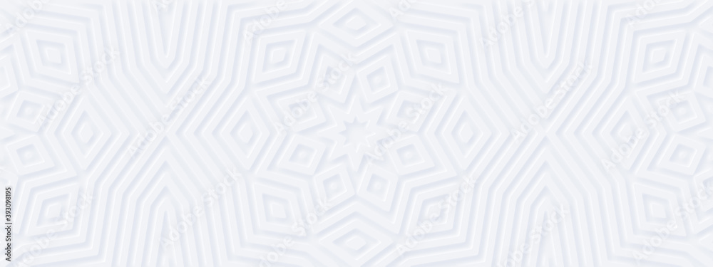  Abstract geometric white background. Meditation music design: mandala yoga flower. Scandinavian eco minimal style. Interior accent wall. DIY wooden decor - wide 3d DIY molded panels design. Mockup #6