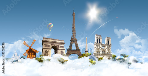 Paris Heaven - photographic composition of famous landmarks of Paris, France