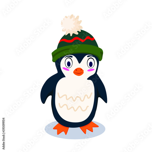 penguin in a hat vector illustration isolated on a white background cartoon style