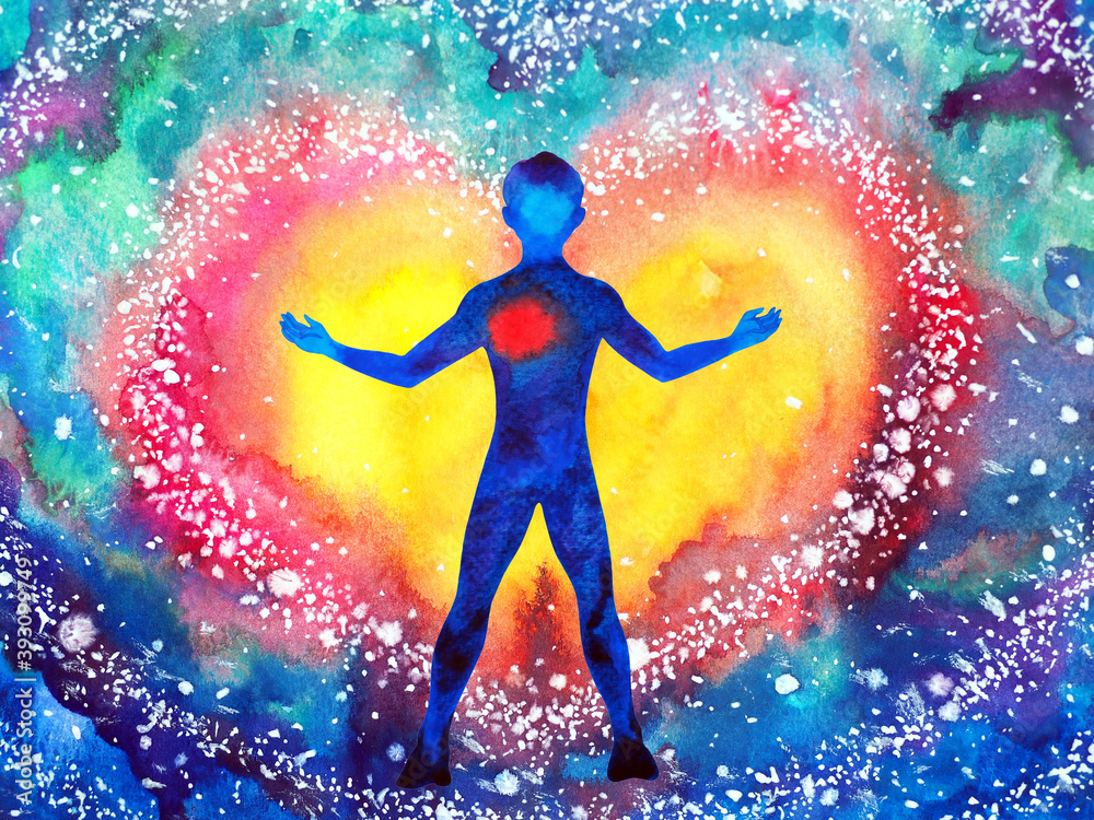 human heal heart love spirit mind health spiritual mental energy connect to the universe power abstract art watercolor painting illustration design