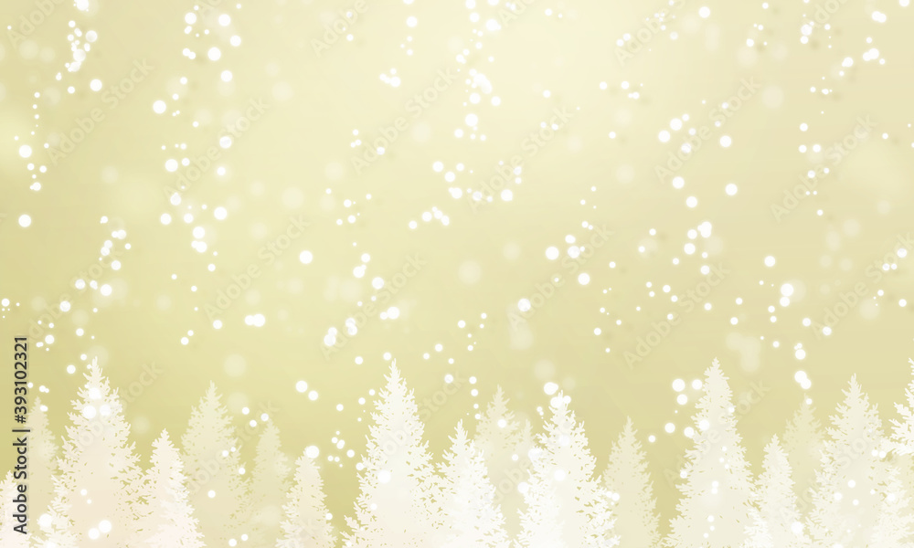 キラキラした雪景色、冬の背景素材（ゴールド）