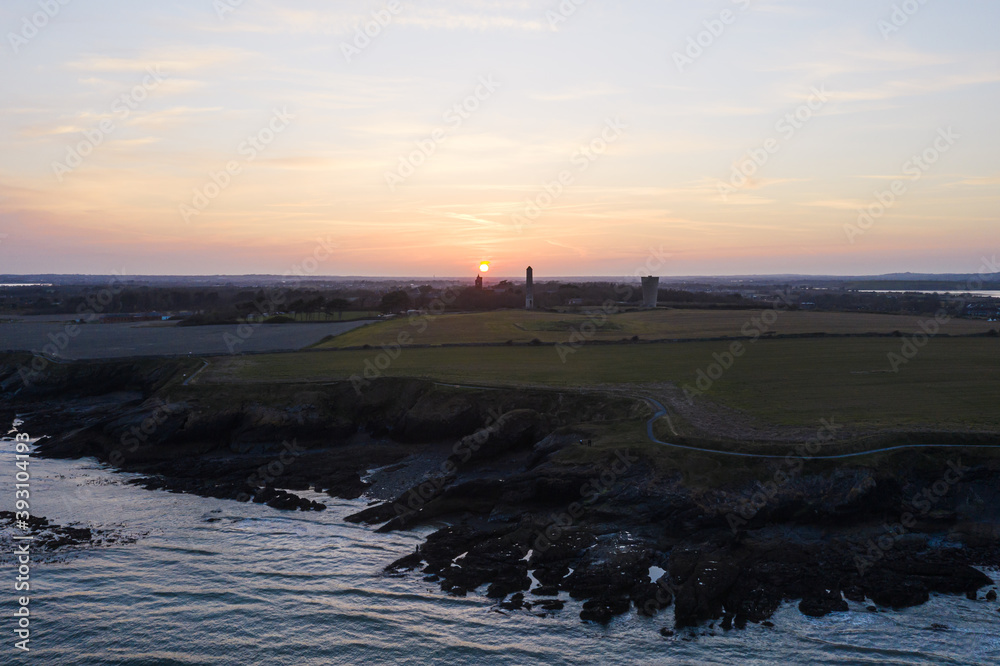 Aerial view of Donabate Portrane during a sunset
