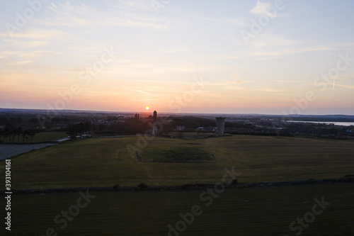 Aerial view of Donabate Portrane during a sunset 