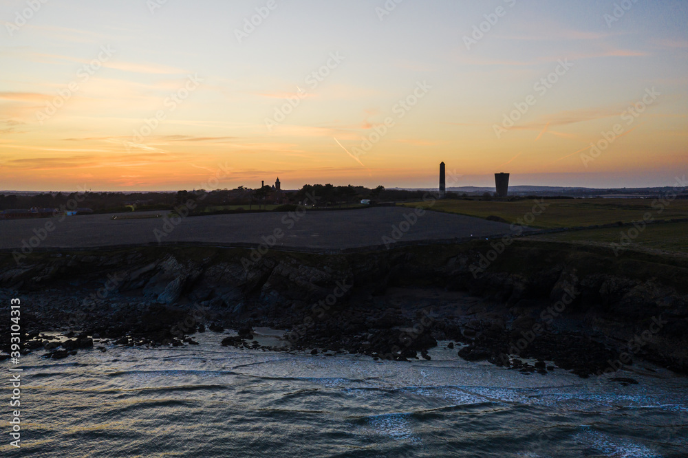 Aerial view of Donabate Portrane during a sunset
