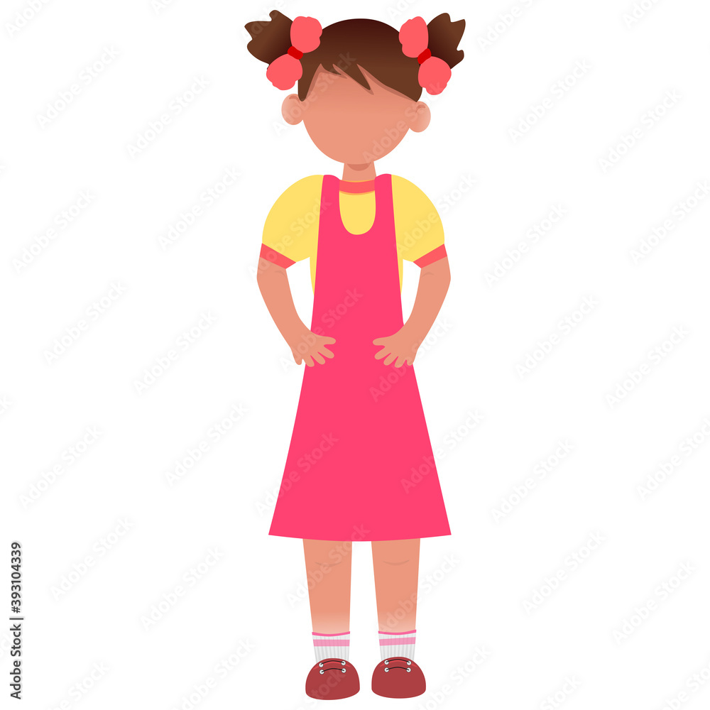 Little girl in a dress and bows. Flat vector illustration. Can be used to create collages in web design. Little girl in a dress and bows. Flat vector illustration. Can be used to create collages in web design.