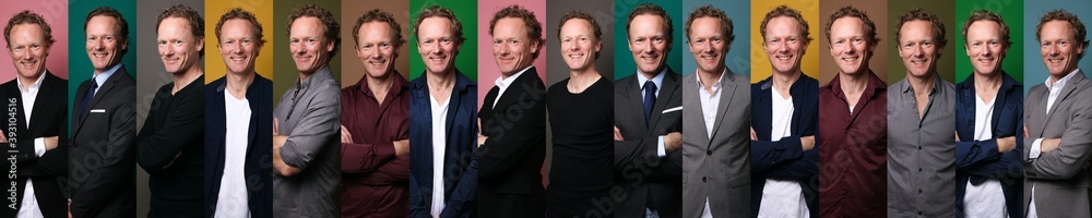 Collage from a man in front of a colored background Collage from a man in front of a colored background