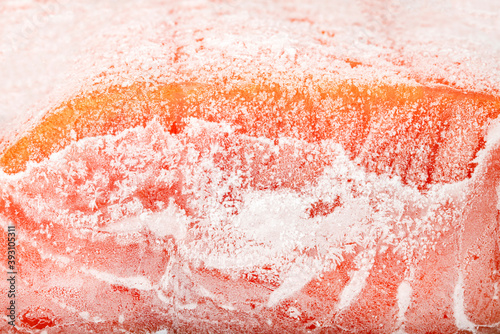 closeup piece of texture frozen salmon fillet