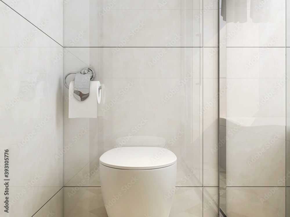 Clean modern residential bathroom and toilet design, which is equipped with washstand, toilet and shower equipment,