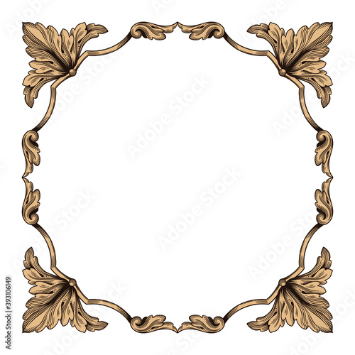 frame vintage or retro border ornament with baroque style like engraving on classical decor for greeting card and wedding invitation and menu for restaurant. The foliage swirl victorian or damask.