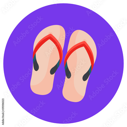 
A casual footwear with two stripes characterizing flip flops 
