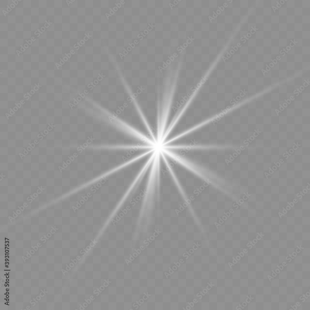 White glowing light. Beautiful star Light from the rays. Sun with lens flare. Bright beautiful star. Sunlight.