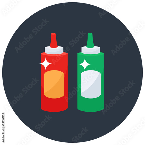 
Squeezable bottle of flavour sauce in trendy flat style 
