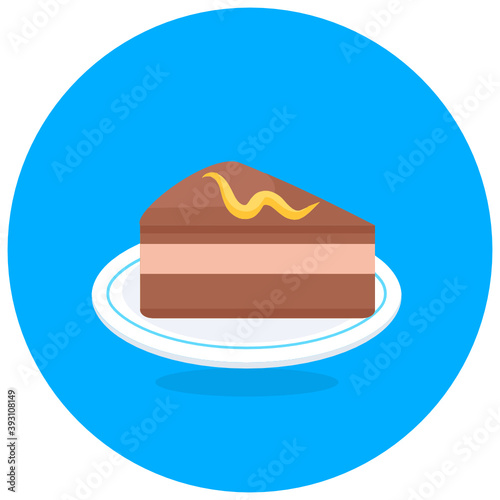 
Chocolate flavour cake slice, editable flat rounded style 
