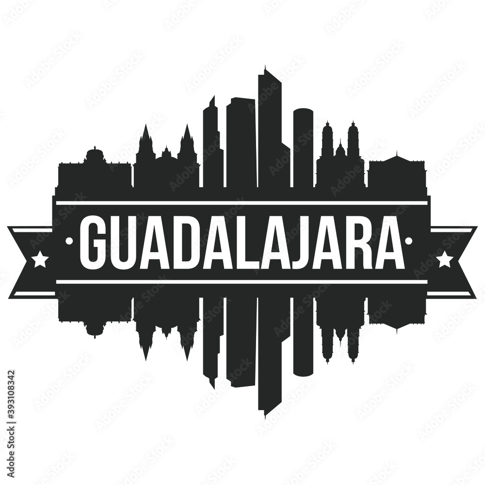 Guadalajara Mexico Skyline Silhouette City Vector Design Art Stencil.