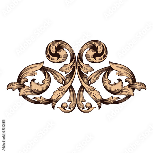 Frame vintage or retro border ornament with baroque style like engraving on classical decor for greeting card and wedding invitation and menu for restaurant.  The foliage swirl victorian or damask. photo