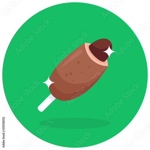
Chocolate ice cream vector, cornet in flat rounded style 

