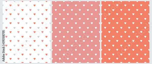 Cute Hand Drawn Romantic Seamless Vector Pattern. Infantile Style Valentine's Day Print. Tiny Heart Isolated on a Red and White Background. Love Symbol Repeatable Design.