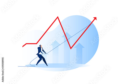 businessman Pull rope to flatten chart growth from risk concept vector illustration