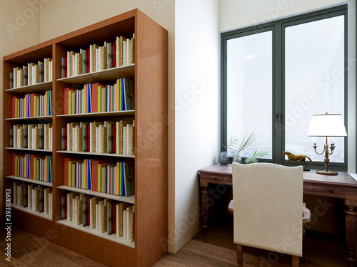 elegant and modern bedroom design, big bed with overcoat cabinet