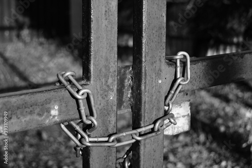 Iron chain and lock on the gate