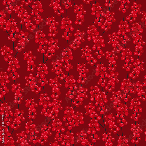 Christmas seamless pattern with holly berries background, Winter pattern with holly, wrapping paper, winter greetings, web page background, Christmas and New Year greeting cards