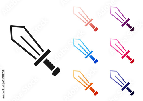 Black Sword for game icon isolated on white background. Set icons colorful. Vector.