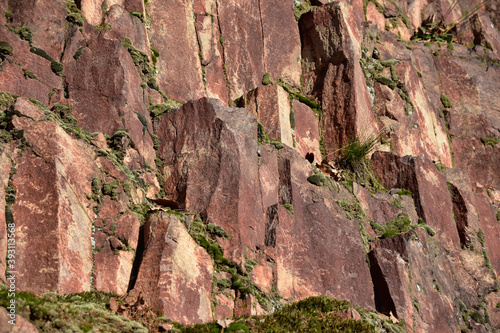 Red volcanic rock rhyolite - Swierzawa, Kaczawskie Mountains, Lower Silesia Poland photo