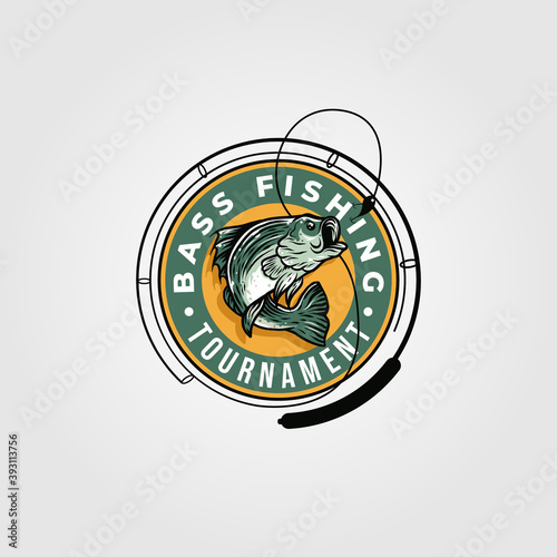 bass fishing tournament logo vector illustration design, monster fish emblem template illustration design