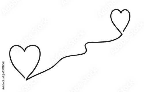 Geolocation signs and trip plan trace with hearts