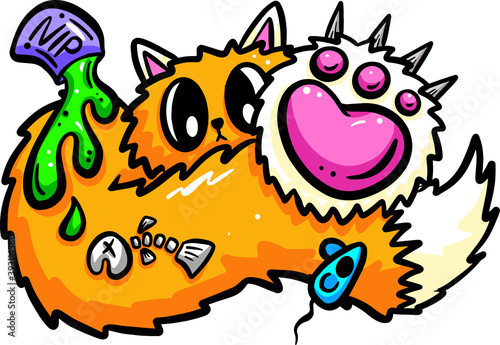 Cartoon Ginger Cat Kitten with Catnip and Toy, Funny Do Not Disturb