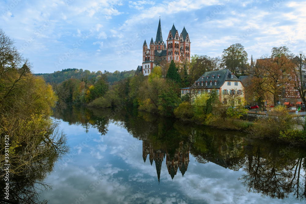 View of the beautiful Limburg Cathedral / Germany on the Lahn in wonderful autumn weather