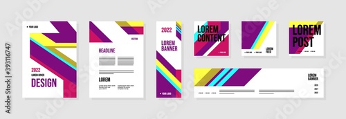 Set of abstract template layouts with creative shapes, suitable for business project events, flyers/leaflet, banner ads, brochure covers, identity, and social media posts. Vector backgrounds.