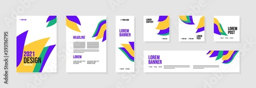 Set of abstract template layouts with creative shapes, suitable for business project events, flyers/leaflet, banner ads, brochure covers, identity, and social media posts. Vector backgrounds.