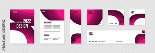 Set of abstract template layouts with creative shapes, suitable for business project events, flyers/leaflet, banner ads, brochure covers, identity, and social media posts. Vector backgrounds.