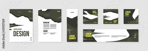 Set of abstract template layouts with creative shapes, suitable for business project events, flyers/leaflet, banner ads, brochure covers, identity, and social media posts. Vector backgrounds.