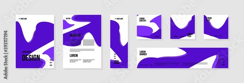 Set of abstract template layouts with creative shapes, suitable for business project events, flyers/leaflet, banner ads, brochure covers, identity, and social media posts. Vector backgrounds.
